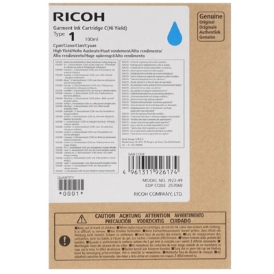 Tusz oryginalny Garment Type 1 (100ml) do Ricoh (257060) (Błękitny)